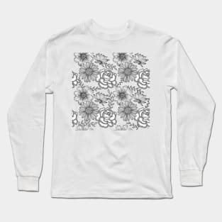 Flowers Line Art - Pastel Yellow & Gray Long Sleeve T-Shirt